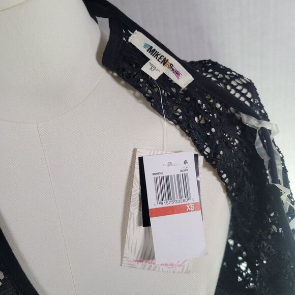 Miken Black Lace Crochet Swimsuit Cover-Up With V-Neck & Open Back Size XS - Picture 3 of 8